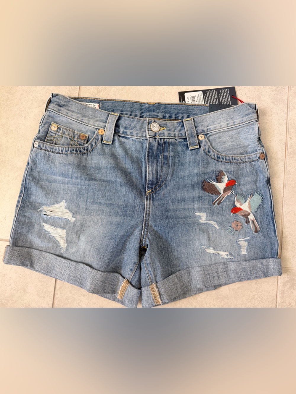 NWT TRUE RELIGION Jayde Embroidered Denim Women’s Shorts Sz 29 🚨RARE!!🚨